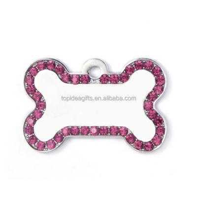 China Europe Pet Crystal Stone Bone Design Engraved Tags Bling Stones Dog and Cat Tags Bone Pink for sale