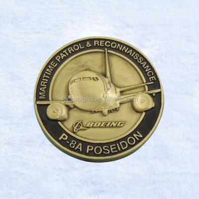 China China Vintage 3D Airplane Logo Metal Brass Souvenir Military Challenge Coin for Maritime Patrol and Reconnaissance for sale