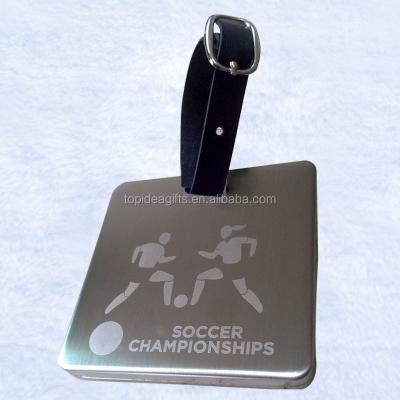 China Promotion Gifts Brush Finish Metal Factory Customized Square Shape Luggage Tag For Soccer Championships Gifts for sale