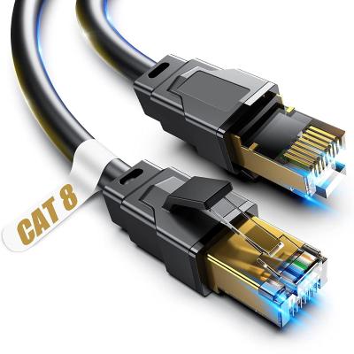 China Telecom Communication Factory OEM ODM 40Gbps Connector Black RJ45 Cat8 Gold Plated Ethernet Cable For Computer Router Streaming for sale