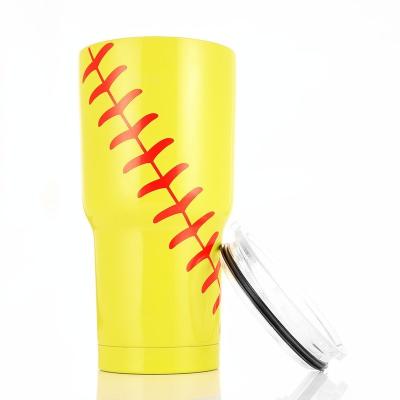 China Sustainable Model Football Sport 30oz Insulated Stainless Steel Cup Tumbler Flip Lid Air Transfer Painting for sale