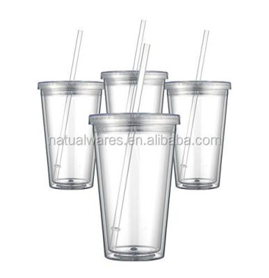 China 16oz BPA FREE Plastic Double Wall Travel Drinking Tumbler Cup With Straw for sale