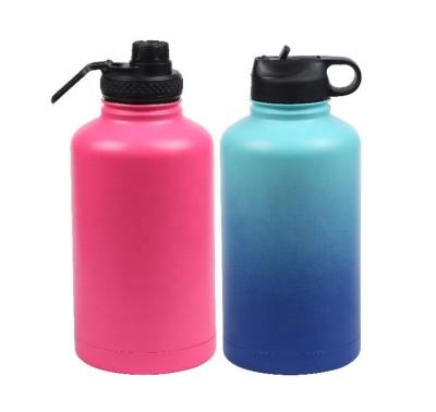 China Sustainable 64oz Double Wall Insulated Stainless Steel Powder Coating Flask And Beer Shaker With Different Grip Lids for sale