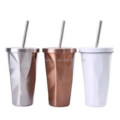 China Sustainable Double Wall Stainless Steel Coffee Tumbler With Food Grade 18/8 Stainless Steel Straw for sale