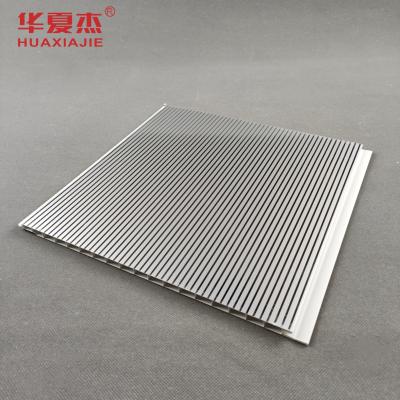 China Hot Stamping Foil High Gloss PVC Wall Panel Silver Stripe Ceiling Panel Modern Design Indoor for sale