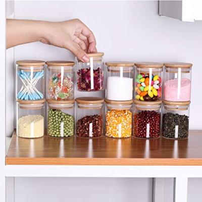 China High Borosilicate 10cm Bamboo Lid Wholesale Sustainable Airtight Clear Glass Jar Storage for sale