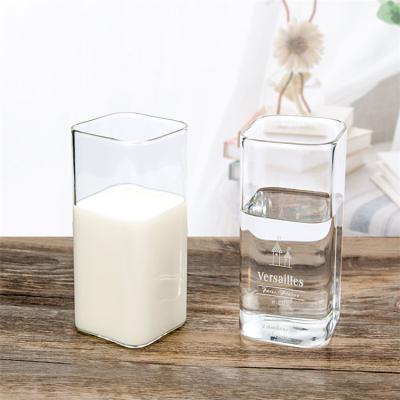 China Wholesale Handmade Clear Glass Juice Water 350ml Square Mouth Pyrex Mouth Square Cup Stocked Glass Mug for sale