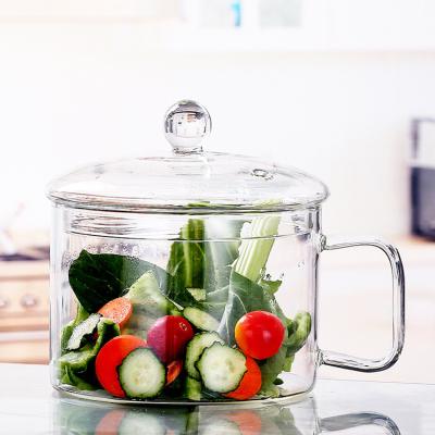 China Cookware Large Size Stocked Pyrex Clear Glass Cooking Pot With Side Handle for sale