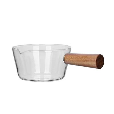 China Stored price pyrex cheap glass cooking soup and stock pots with wooden handle for sale