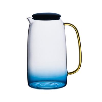 China Stocked 1600ml Nordic Blue Gradient Heat Resistant Pyrex Recycled Glass Pitcher With Lid for sale