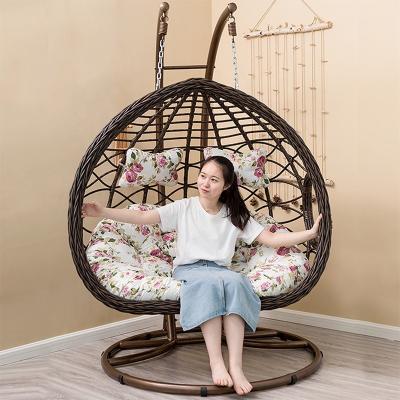 China Modern Hot Sale Two Seats Garden Rattan Patio Swing Hanging Egg Chair With Double Stand Seater Cushion Hanging Egg Chair for sale