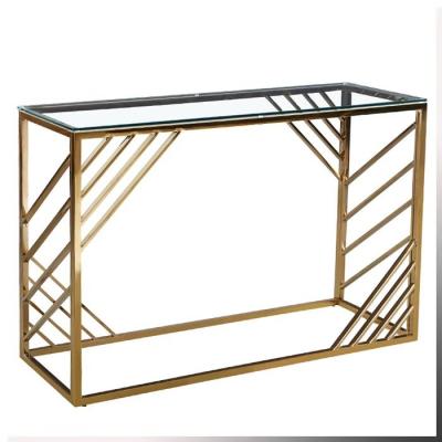 China Cheap hard high quality glass home furniture luxury home furniture stainless steel gold console table coffee table for sale