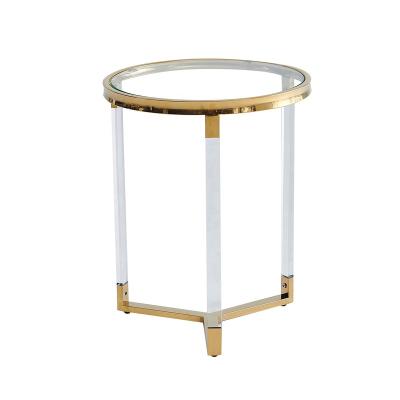 China Modern Royal Luxury Style Fenced In Side Tables Night Stand White Acrylic Round Stainless Steel End Table Home for sale