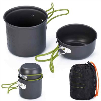 China Cooking Outdoor Non-Stick Camping Cooking Bowl Pots Filters Portable Cookware Rise Set for sale