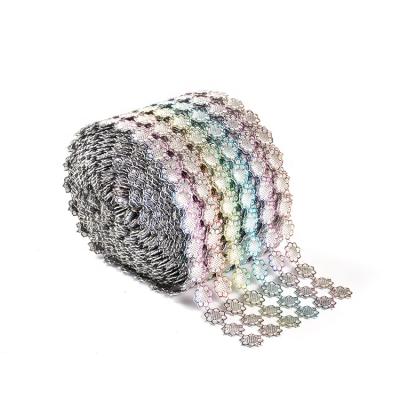 China Factory Wholesale Decorative Plastic Mesh Wide Rhinestone Trimming Lines Flatback 24 Rainbow for sale