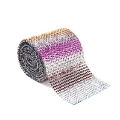 China Flatback 24 Rows Plastic Rolls Rhinestone Chain Mesh Trimming For Garments Accessories for sale