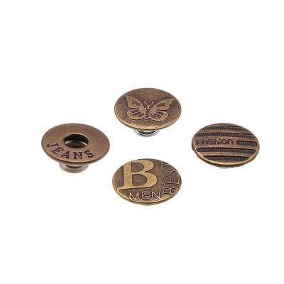 China Nickel free hot sale retro brass jeans button custom embossed logo pants button for denim clothing for sale