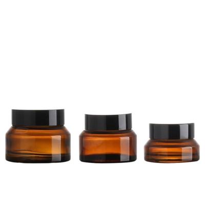 China New Custom Logo Luxury Fancy 15G 30G 50Ml 50G Personal Care Empty Beauty Colored Dark Amber Brown Glass Cream Cosmetics Skin Care Jars Set for sale