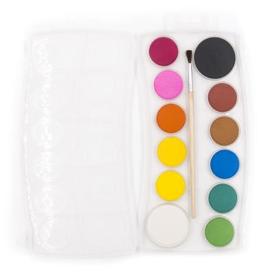 China For School 12 Colors Artist Water Color Paint Base Set With Brush In Plastic Box Dry Solid Gouache For Kids Drawing for sale