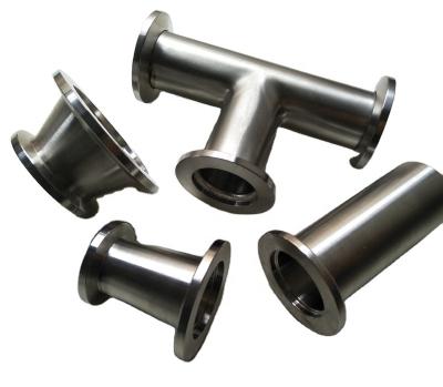 China Pipe Lines Connect Vacuum KF40 KF50 KF25 KF16 Long or Short Nipple TIE FLANGS CROSS FITTINGS Unequal TEES / Three Way Reducing Tees Vacuum Fittings for sale