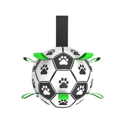 China Super Sustainable Hot Dog Soccer Ball With Tags PU Leather Nylon Winding Interactive Dog Toys With Pump Free Christmas Pet Accessories for sale