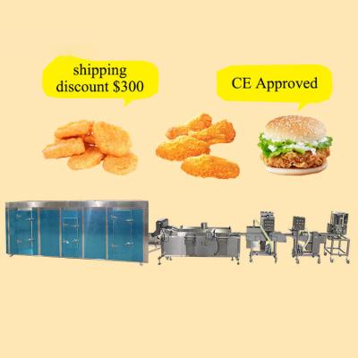 China Easily Operate Automachicken Hamburger Patty Meat Pie Nugget Making Machine / Hamburger Meat Beating And Breading Freezer Production Line for sale