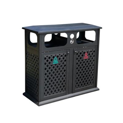 China 2021 New Luxury Square Stocked Form Cast Aluminum Waste Bin Double Process Reuse Casting Outdoor Sorting Bin for sale