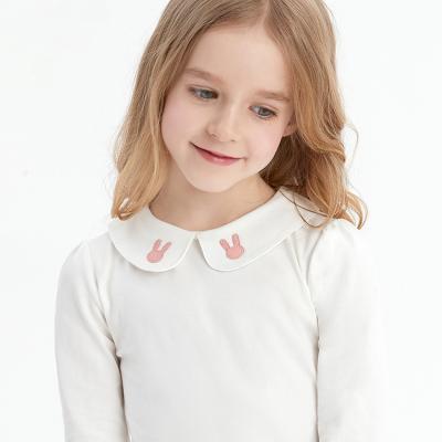 China High Quality Soft Turtle Neck Anti-pilling Printed Long Sleeve White T-shirt For Kids Girl Korean for sale