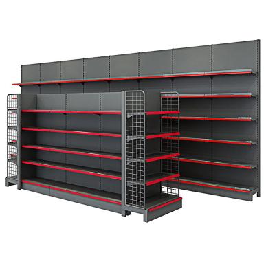 China Double Sided Heavy Duty Supermarket Metal Shelves /shelves For General Grocery Supermarket Shelf Gondola Shelving for sale