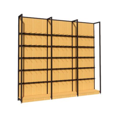 China Wooden Double Sided Supermarket And Metal Hanging Display Rack Customized Shelves for sale