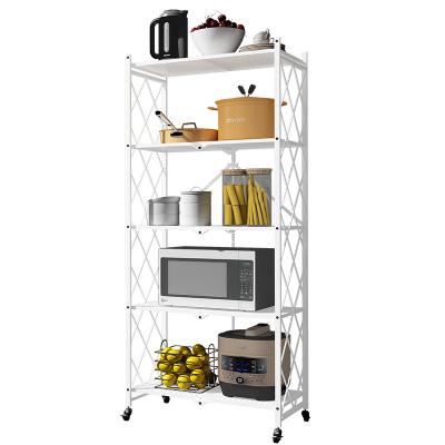 China Black Flaexible Home Iron Metal Wire 3 Tiers Folding Kitchen Living Room Corner Storage Shelf For Storage Kitchen Tableware for sale