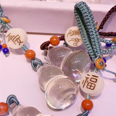 China Wholesale Europe high quality yellowish citrine healing crystal gourd key chain for gift for sale