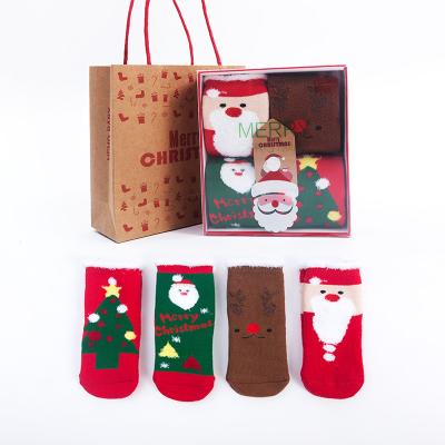 China Antibacterial Custom Organic 100% Cotton Christmas Gift Bag Baby Socks for sale