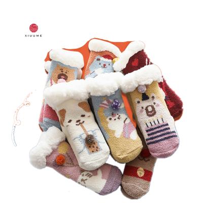 China New Hotsale Christmas Handsome Parent-child Winter Fuzzy Socks Antibacterial Warm Thick Floor Anti Slip for sale