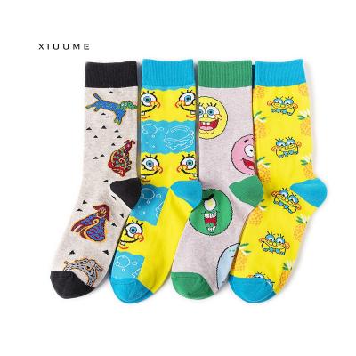 China New Manufacturer Antibacterial Custom Combed Cotton Youth Cute SpongeBob Fashion Cartoon Tube Socks for sale