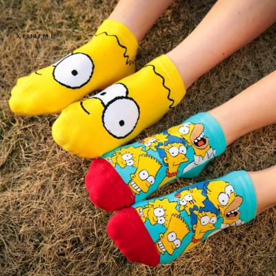 China Hotsale 100% Cotton Antibacterial Cartoon Women Girl Ankle Character Simpsons High Quality Socks for sale