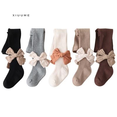 China 2021New Factory Wholesale Antibacterial Winter Bow Kids Girls Cotton Warm Pantyhose for sale