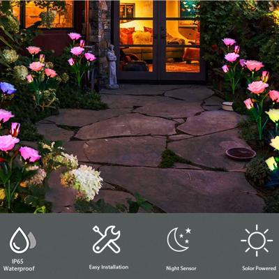 China RGB String Light Solar Rose Flower Lights Outdoor Waterproof Garden LED Faux Flower Light for sale