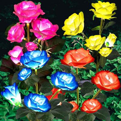 China Light Solar Powered LED Rose Flower Lights Outdoor Waterproof RGB String Flower Garden Stake Light for sale