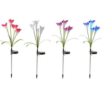 China Solar Garden Flower Lights Garden Stake Outdoor Lily Artificial Flowers Landscape Lawn Lights for sale