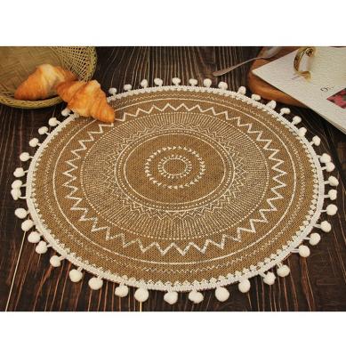 China Viable Round Dining Table Place Mat Tassel Place Mats Jute Placemats Used For Outdoor Kitchen Dining Table Party Decoration for sale