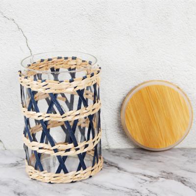 China Viable factory direct natural Angustifolia rattan creative paper woven glass cup holder for sale