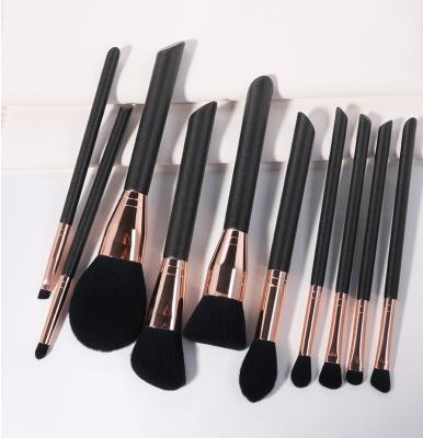 China Angular Blush Black 10pcs Profesional Custom Make Up Brushes Private Label Makeup Cosmetic Set Brush With Bag for sale