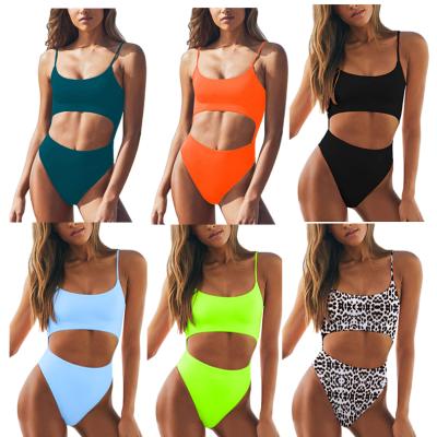 China Women's Breathable Front Lace Up Back High Cut Out Scoop Cut Out Monokini Tankini Dots Snake One Piece Swimsuit for sale