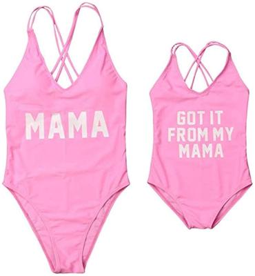 China Breathable 1 Piece Custom Made High Quality Matching Letters Mother Daughter Print Baby Girl Mommy and Me Swimwear for sale