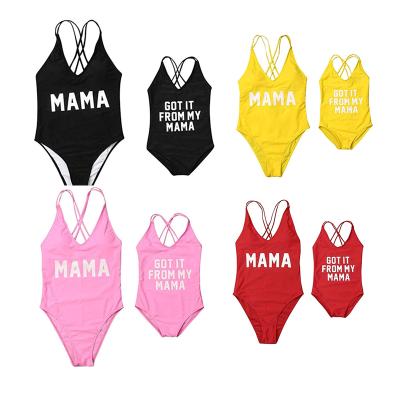 China 2021 Beach Wear Letter Mommy and Me 1 Piece Breathable Baby Matching High Quality Custom Prints Family Swimwear for sale