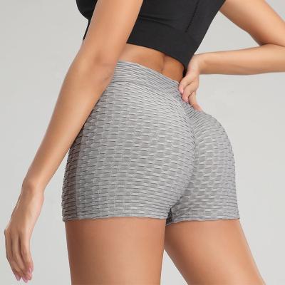 China Breathable homecomb bubble waist crack! crack! black high butt fabric work out yoga shorts legging for sale