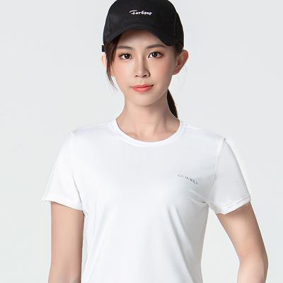 China Summer White Breathable Custom Made Sweat Quick Dry Polyester Sports T-shirt Simple Running Women Wicking Sweat Shirt for sale