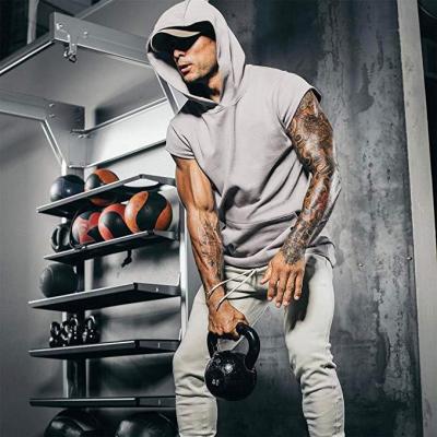 China Gray Sporty Slim Fit Gym Men's Workout Sports Hoody Anti-Wrinkle Baseball Hoody No String Shorts Sleeve Hoodie Summer for sale