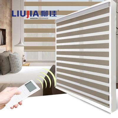 China Slat Battery Electric Smart Home Double Roller Motorized Zebra Blind And Shade for sale